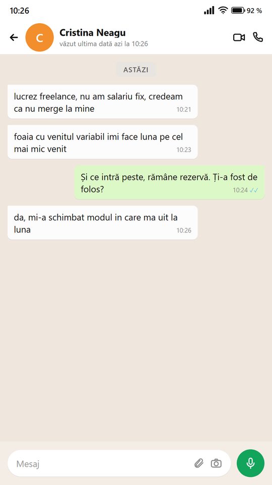 Mesaj de la o persoană care folosește plannerul