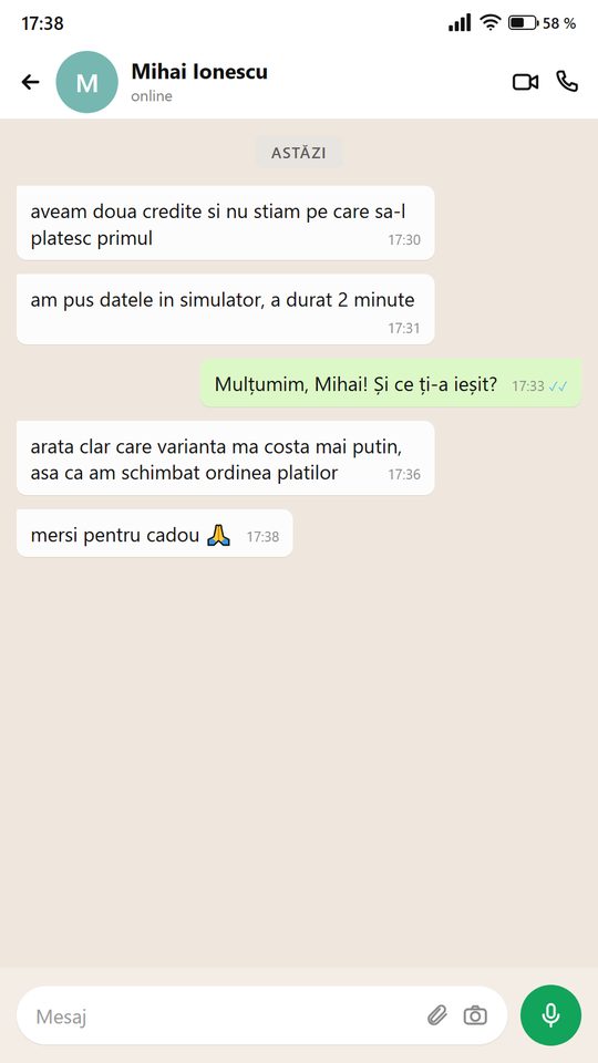 Mesaj de la o persoană care folosește plannerul