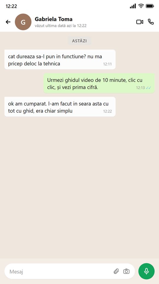 Mesaj de la o persoană care folosește plannerul