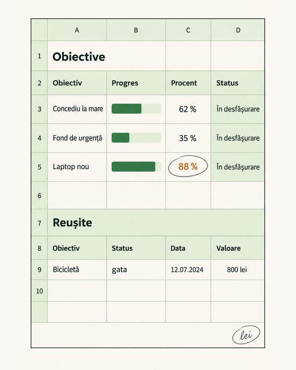 Obiective de economisire cu bară de progres